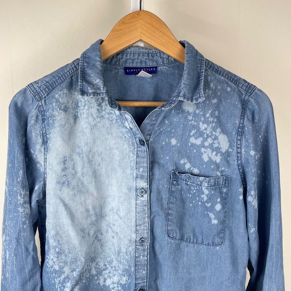 Simply Styled Upcycled DIY Bleach Distressed Blue Lyocell Top‎ Shirt Medium - Picture 2 of 7